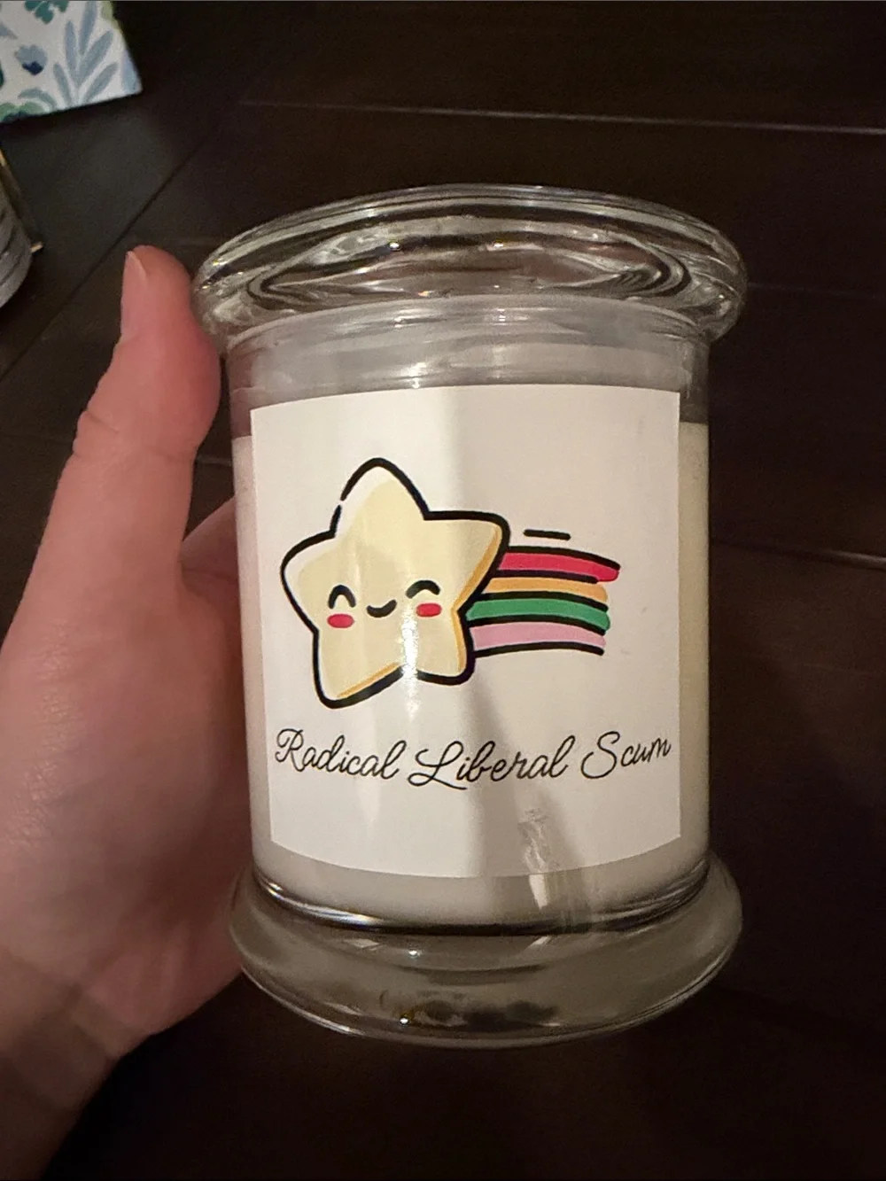 Radical Liberal Scum White Scented Candle - Playful Star Design
